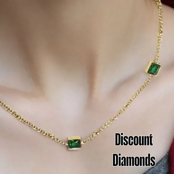 Choker / Necklace 18K Yellow Gold on Titanium - Green Crystal - Picture 4 of 4